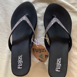 Flojos Black jeweled wedge thong sandle. Sz 10. Never worn